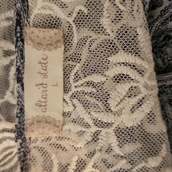 Embroidered Ivory Lace Bell Sleeve Paisley Boho Long Sleeve Dress with Pockets L - Picture 5 of 6